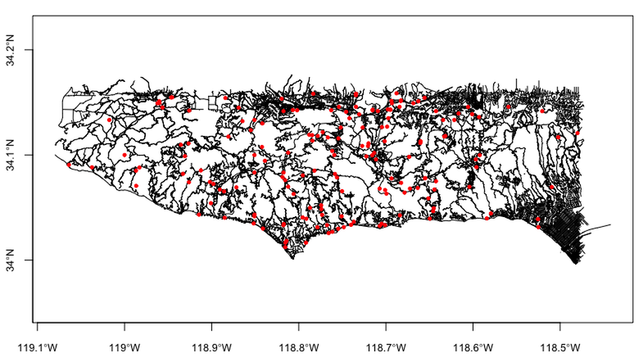 Modeling wildfire ignition origins in southern California using linear network point processes